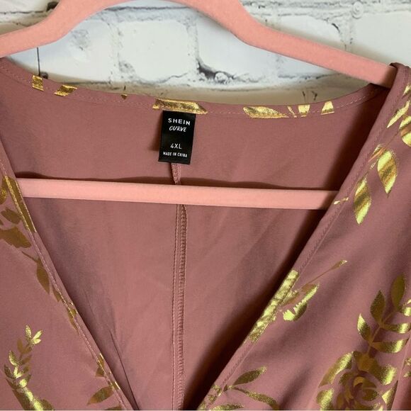 Shein Mauve Gold Foil Faux Wrap Blouse 4XL - Picture 3 of 3
